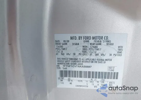 2010 Ford F-150 Xl/Xlt z USA, uszkodzony, nr VIN 1FTNF1CV7AKA58887